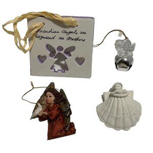 Christmas Tree Angel Ornament Set Ceramic Seashell Bell 4 Pieces